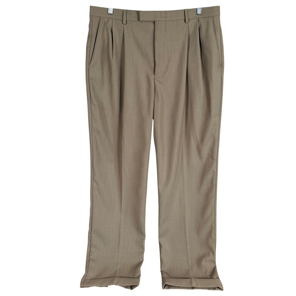 Claiborne Dress Pants Mens 38x32 Brown Pleated No Iron Microfiber Cuffed NEW